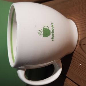 Starbucks 2003 Barista Abbey Green & White Steaming Cup Logo Mug